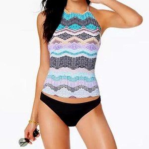 Bar III Spirit High-Neck Tribal-Print Tankini Top, Size Small
